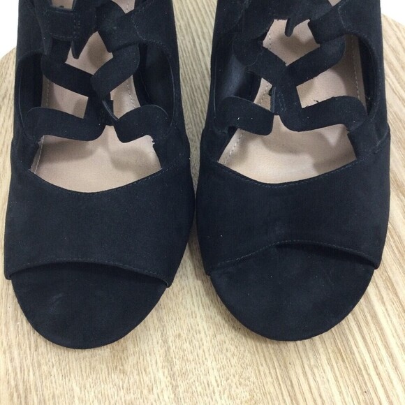 Torrid Womens Open Toe Strappy Cage Stacked Block Heels Back Zip Shoes Black 10W - Picture 10 of 13